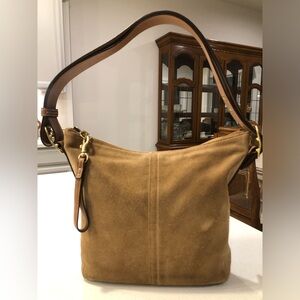 COACH Vintage Legacy Tan Suede Bucket Bag #9327 with metal hangtag
